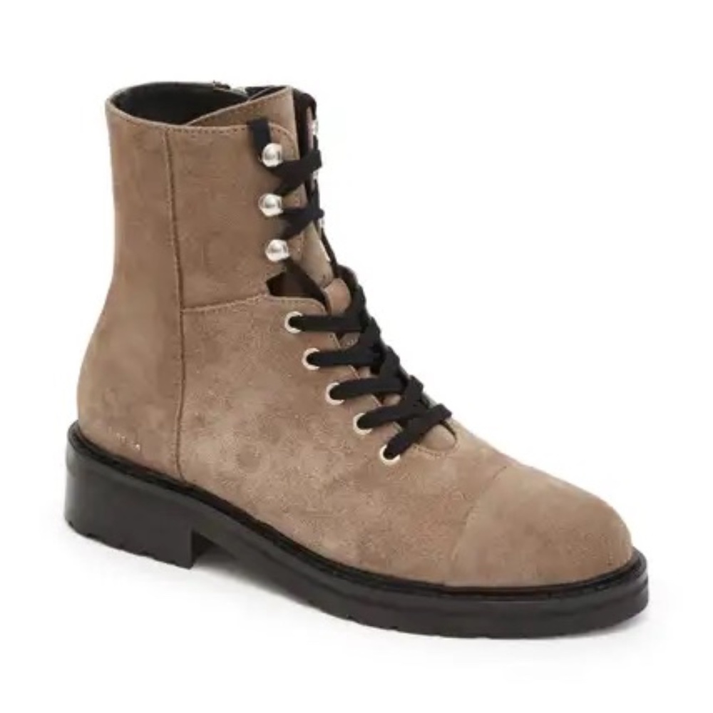 ALL SAINTS DUSTY BEIGE SUEDE LEATHER LACE UP ANKLE COMBAT STYLE LUG BOOTS